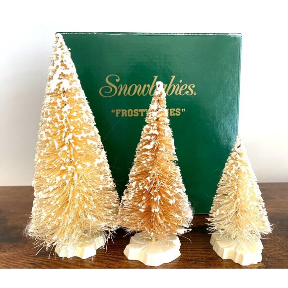 Dept 56 Snowbabies Frosty Pines Blonde Bottle Brush Trees Set of 3 - Picture 1 of 3
